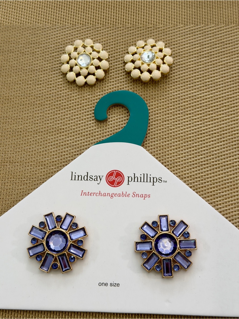 Lindsay Phillips Interchangeable Shoe Snaps- set of 2- Cream & Lavender Floral